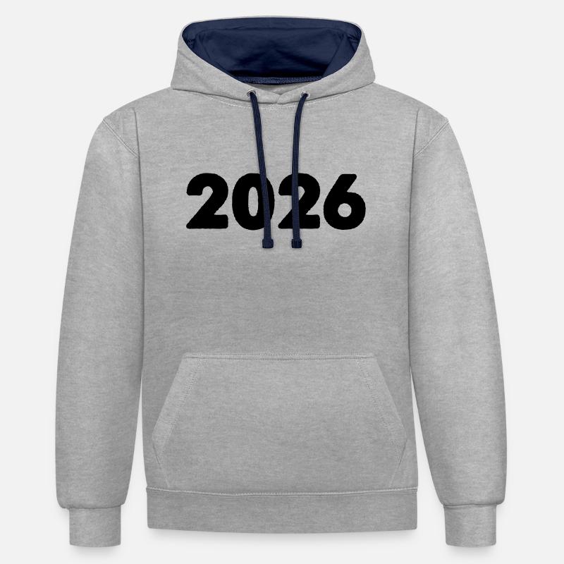 2026 - Sweat à capuche contrasté - gris chiné/bleu marine