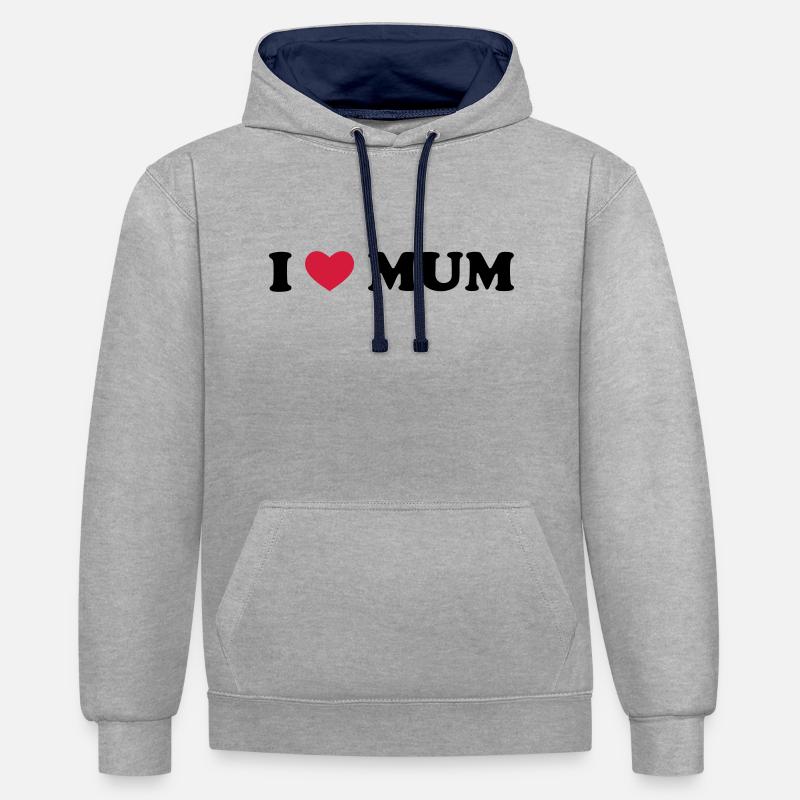 I Love Mum - Sweat à capuche contrasté - gris chiné/bleu marine