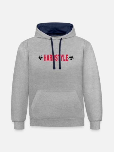 Hardstyle - Kontrast-Hoodie - Grau meliert/Navy