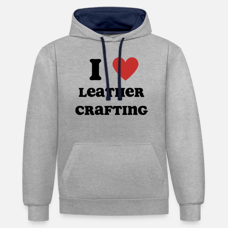 J’aime l’artisanat du cuir - Sweat à capuche contrasté - gris chiné/bleu marine