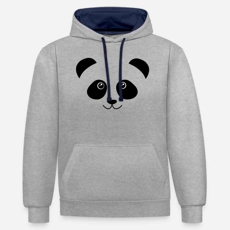 Panda - Sweat à capuche contrasté - gris chiné/bleu marine