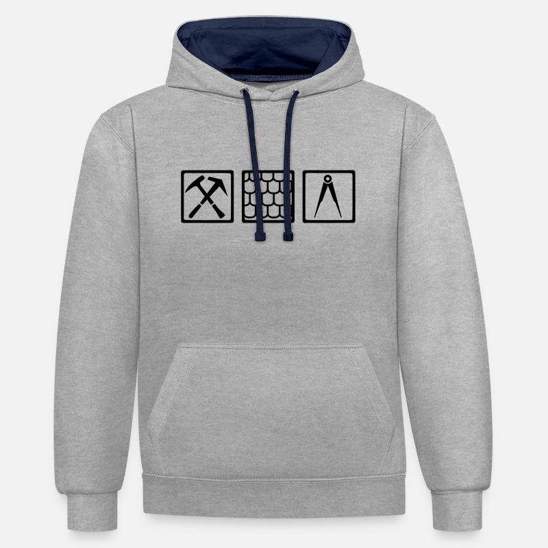 Couvreur - Sweat à capuche contrasté - gris chiné/bleu marine