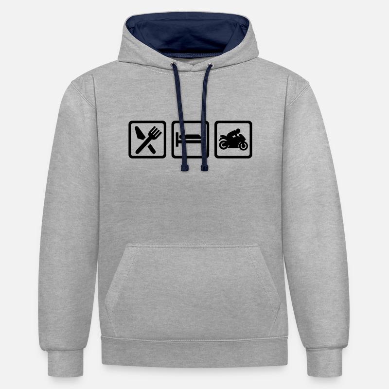 Motocycle - Sweat à capuche contrasté - gris chiné/bleu marine