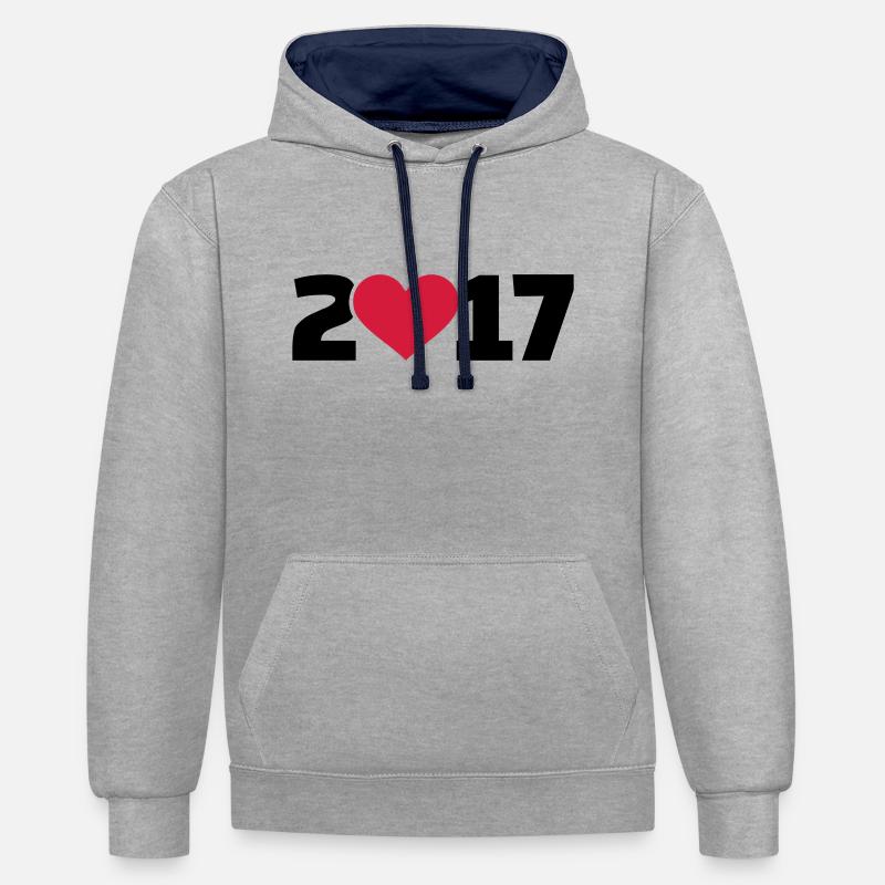 2017 - Sweat à capuche contrasté - gris chiné/bleu marine