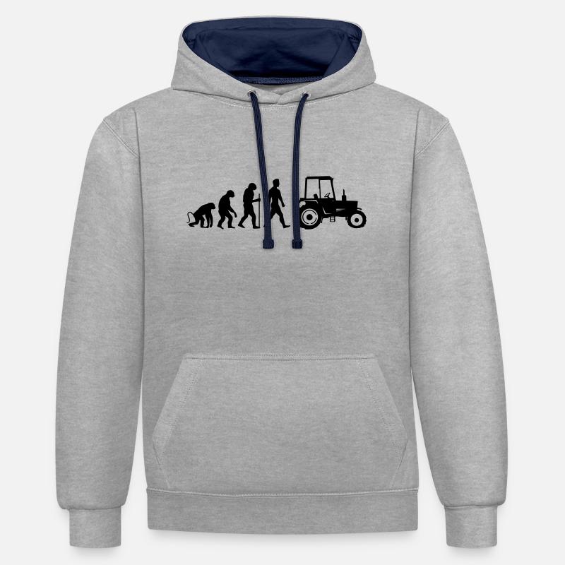 Évolution du tracteur - Sweat à capuche contrasté - gris chiné/bleu marine