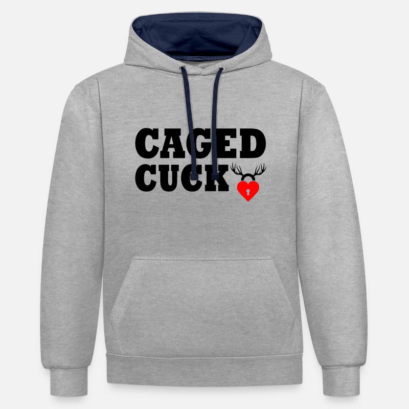 Cuckold caged cuck - Sweat à capuche contrasté - gris chiné/bleu marine