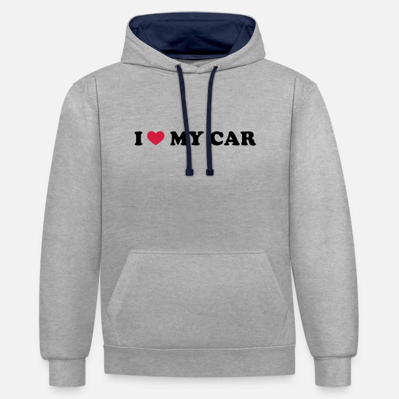 I Love My Car - Sweat à capuche contrasté - gris chiné/bleu marine