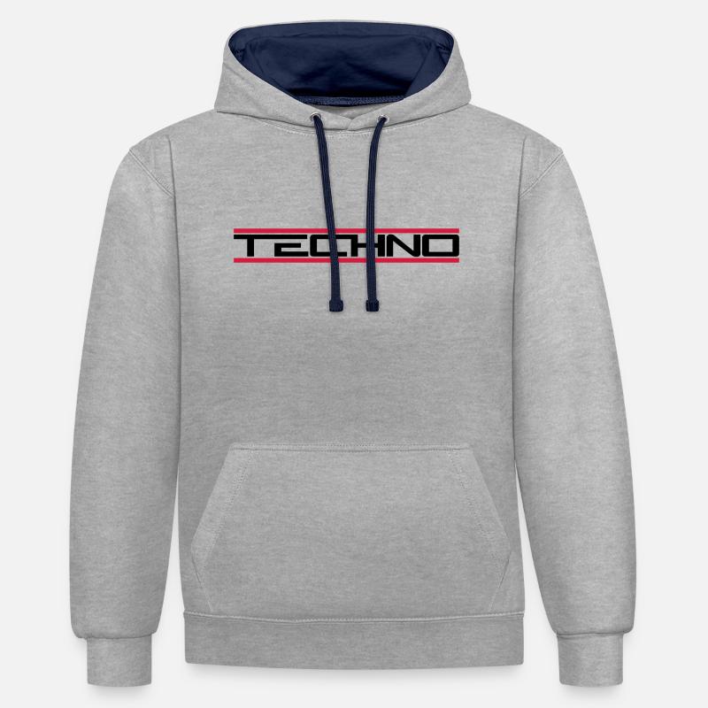 Barres techno rouges - Sweat à capuche contrasté - gris chiné/bleu marine