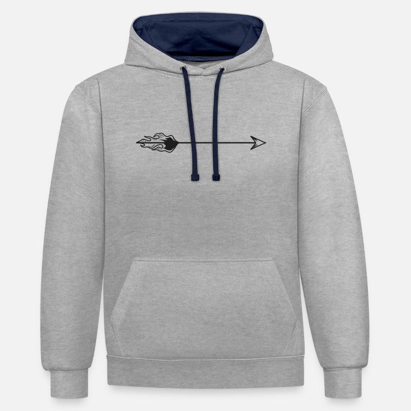 Flèche dessinée avec du feu - Sweat à capuche contrasté - gris chiné/bleu marine