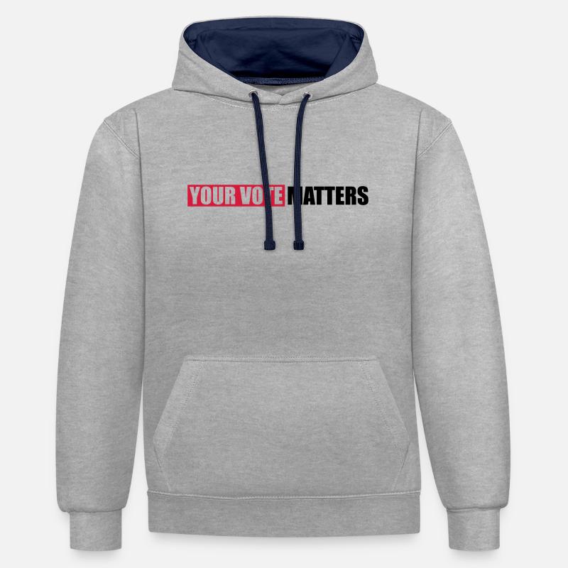 votre vote compte citation - Sweat à capuche contrasté - gris chiné/bleu marine