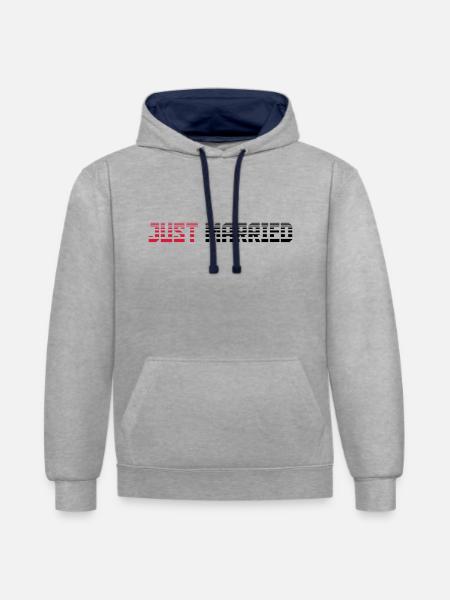 Just Married texte Logo Design - Sweat à capuche contrasté - gris chiné/bleu marine