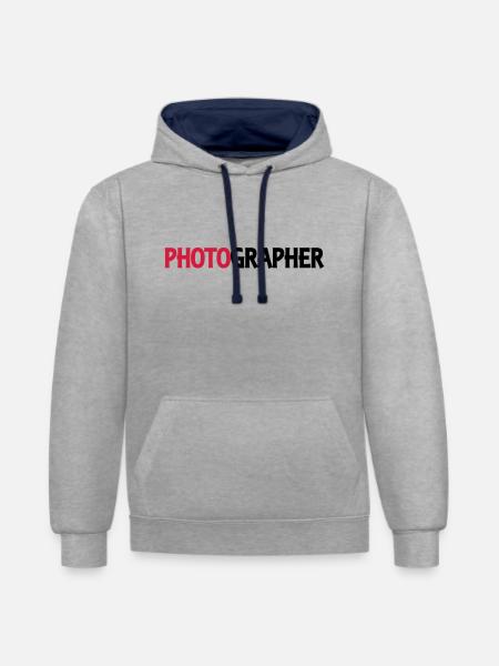 Photographer - Kontrast-Hoodie - Grau meliert/Navy