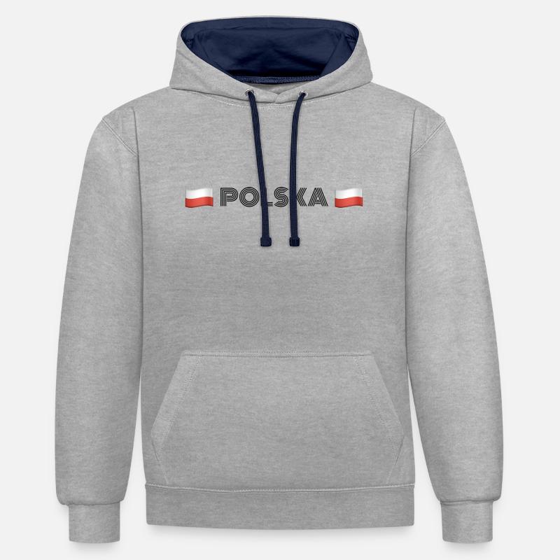 POLSKA - Sweat à capuche contrasté - gris chiné/bleu marine