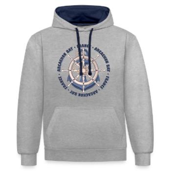 Arcachon Bay France Conception d’ancre d’été nautique - Sweat à capuche contrasté - gris chiné/bleu marine - Devant - Liana (172cm) & Jaron (178cm)