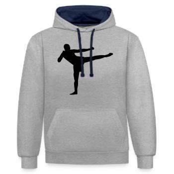 Kickboxer - Sweat à capuche contrasté - gris chiné/bleu marine - Devant - Liana (172cm) & Jaron (178cm)
