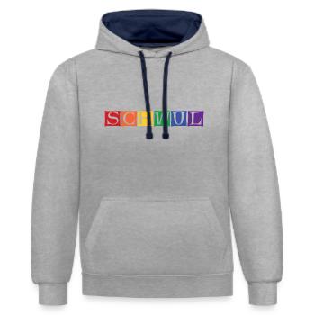schwul - Kontrast-Hoodie - Grau meliert/Navy - Vorne - Liana (172cm) & Jaron (178cm)