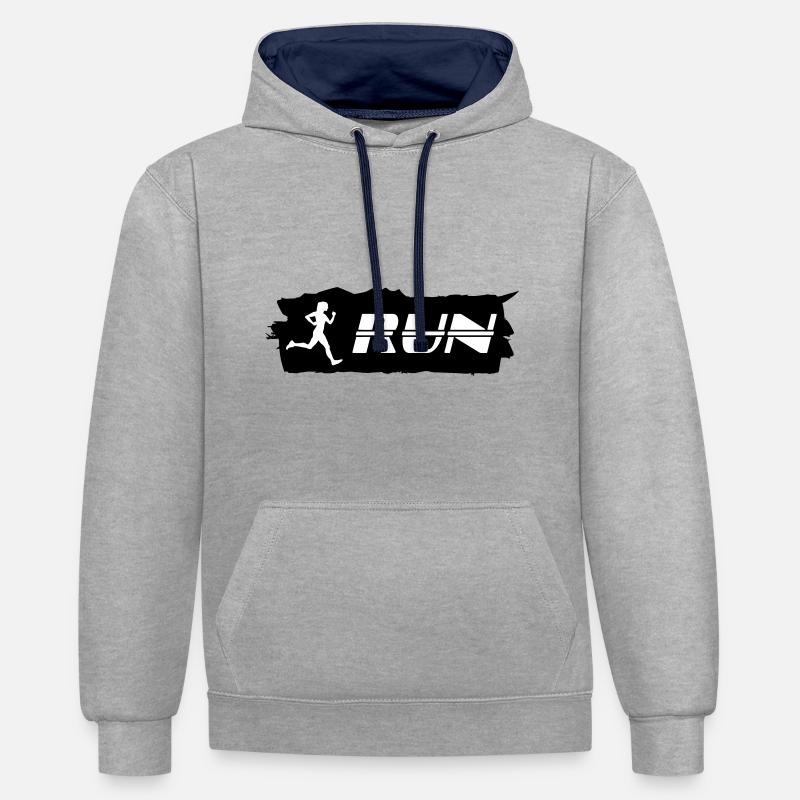 Courir, coureuse - Run - Sweat à capuche contrasté - gris chiné/bleu marine
