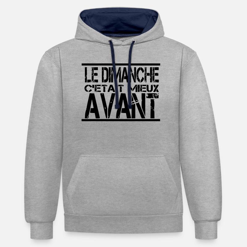 Le dimanche c'était mieux avant - Sweat à capuche contrasté - gris chiné/bleu marine