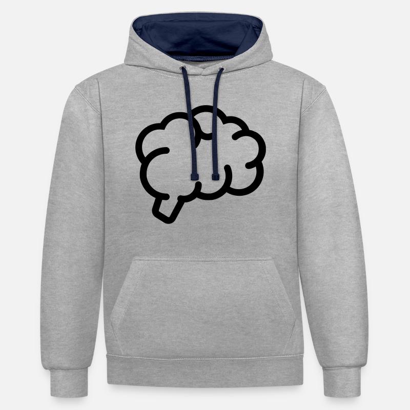 Cerveau, Cerveau, Intelligent, Intelligent - Sweat à capuche contrasté - gris chiné/bleu marine