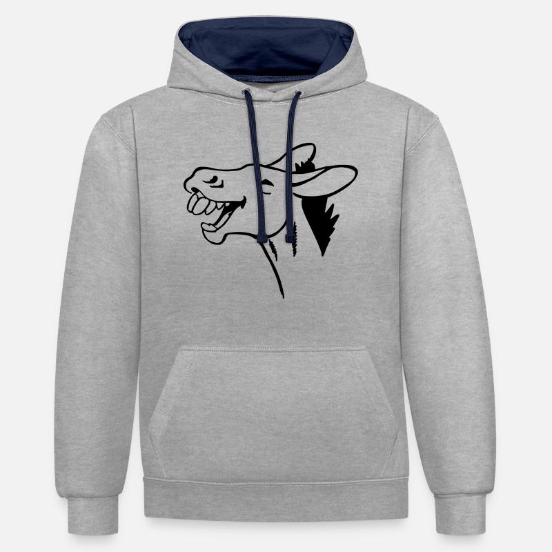 lachender Esel - Kontrast-Hoodie - Grau meliert/Navy