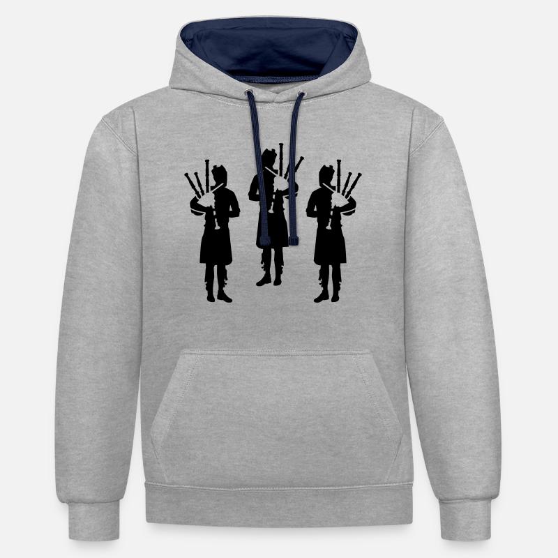 Cornemuse - Sweat à capuche contrasté - gris chiné/bleu marine