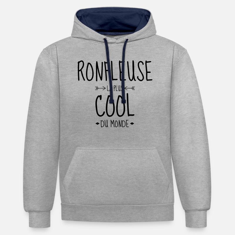 Ronfler / Ronfleur / Ronfleuse / Ronflement - Sweat à capuche contrasté - gris chiné/bleu marine