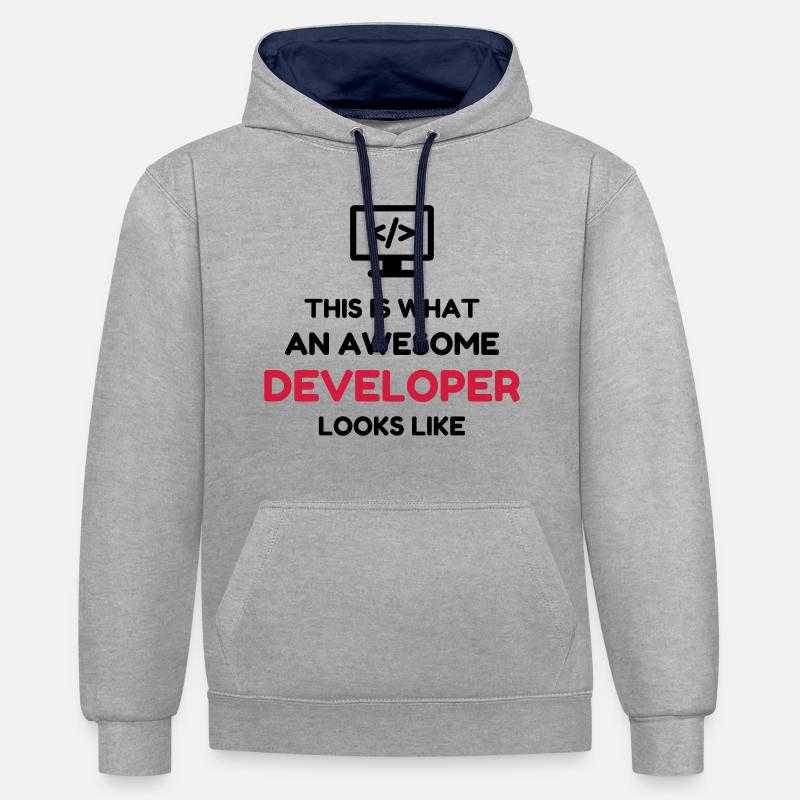 développeur / informatique / informaticien / - Sweat à capuche contrasté - gris chiné/bleu marine