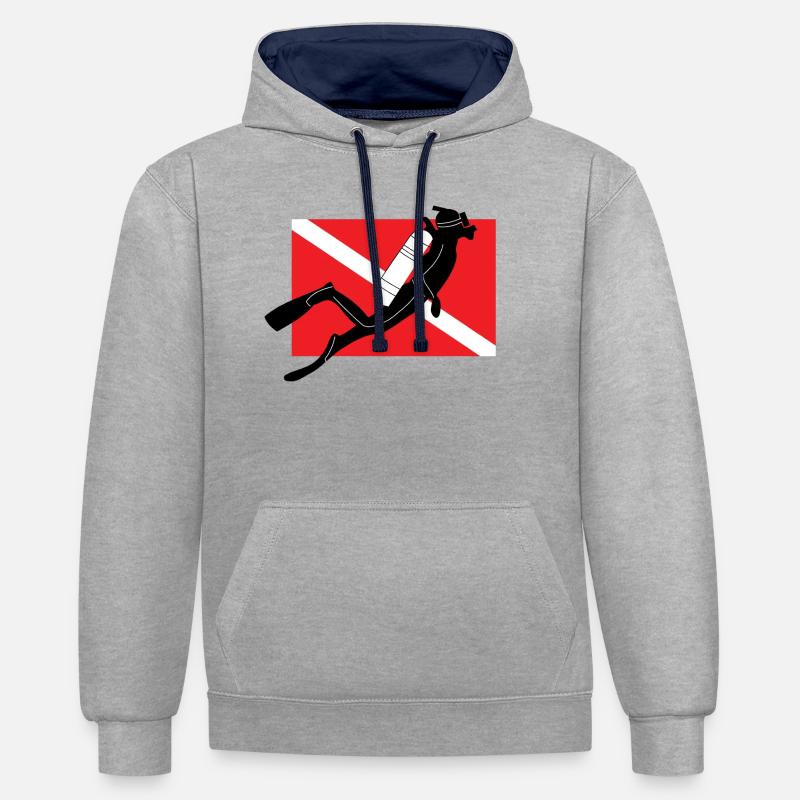 DRAPEAU DE PLONGÉE - Sweat à capuche contrasté - gris chiné/bleu marine