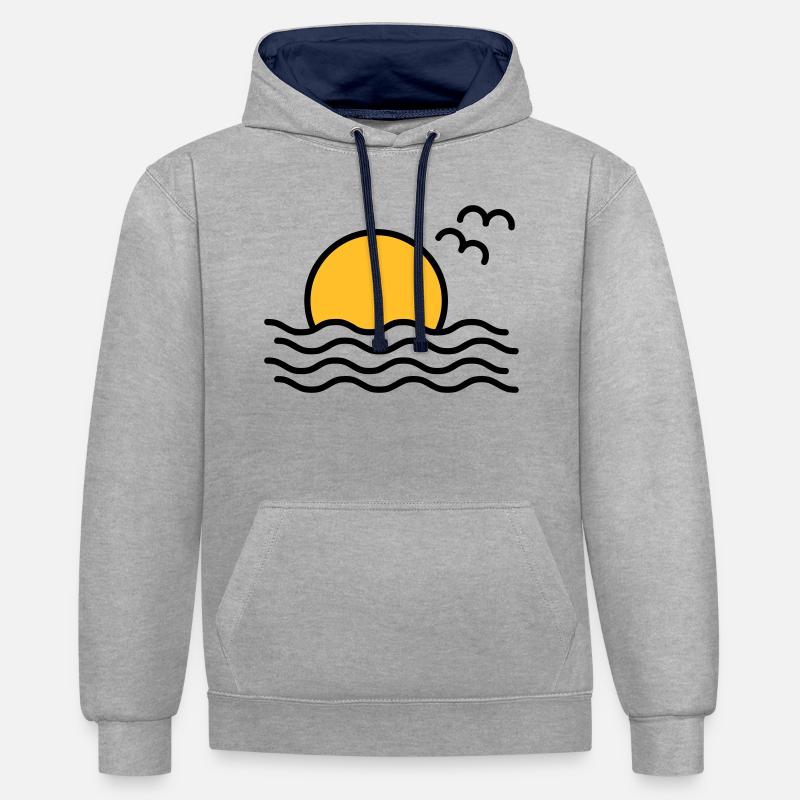 Coucher de soleil - Sweat à capuche contrasté - gris chiné/bleu marine