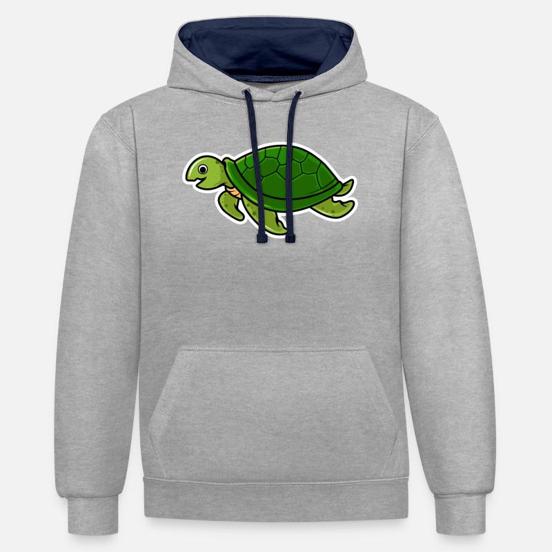 tortue - Sweat à capuche contrasté - gris chiné/bleu marine