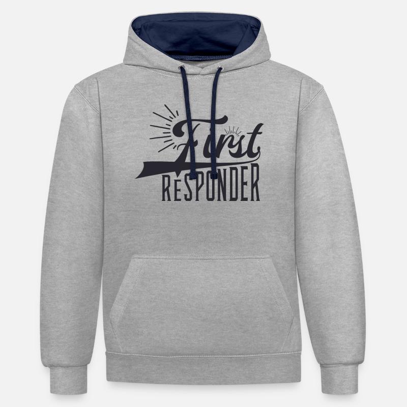 Premier intervenant - Sweat à capuche contrasté - gris chiné/bleu marine