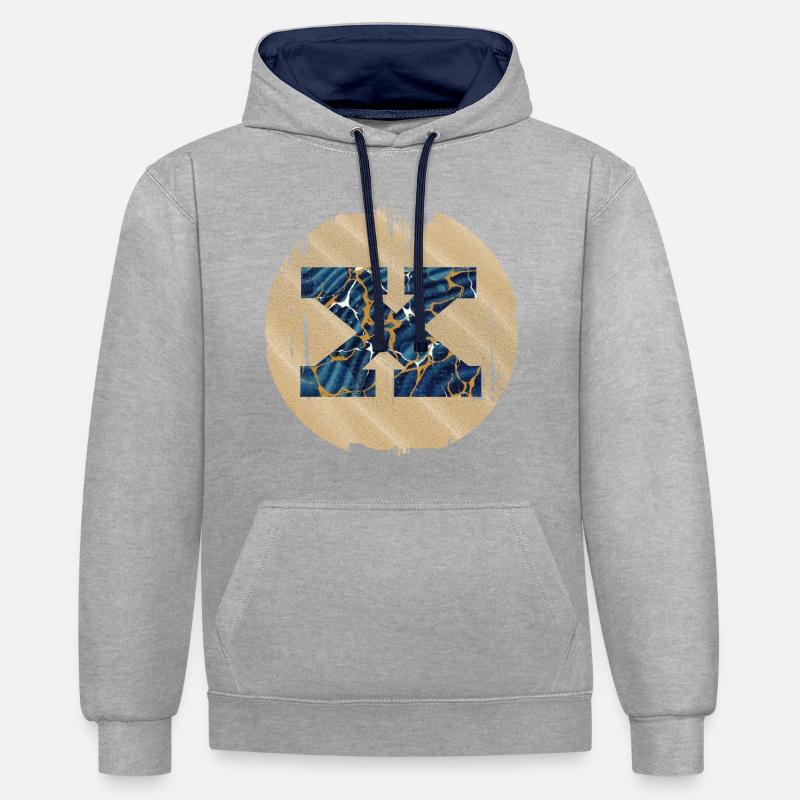 e 16 x - Sweat à capuche contrasté - gris chiné/bleu marine