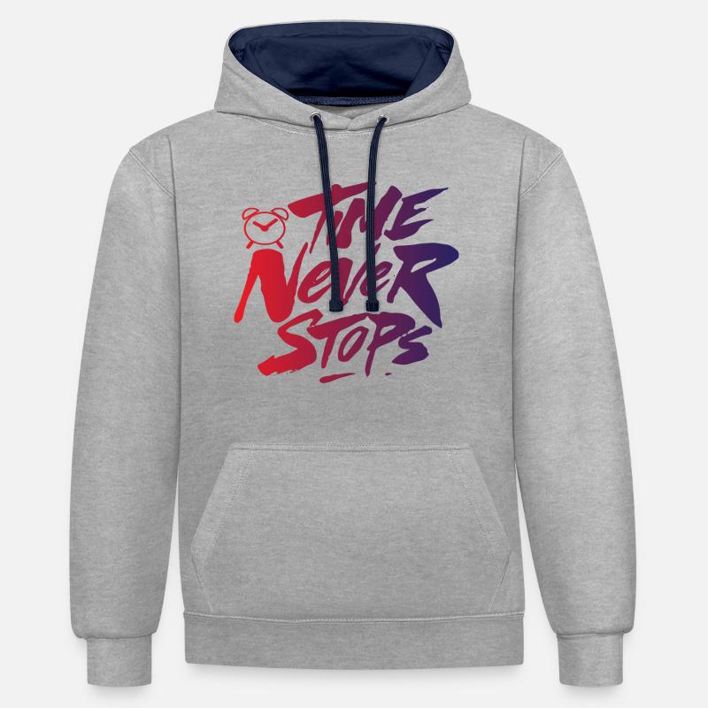 Le temps ne s’arrête jamais - Sweat à capuche contrasté - gris chiné/bleu marine