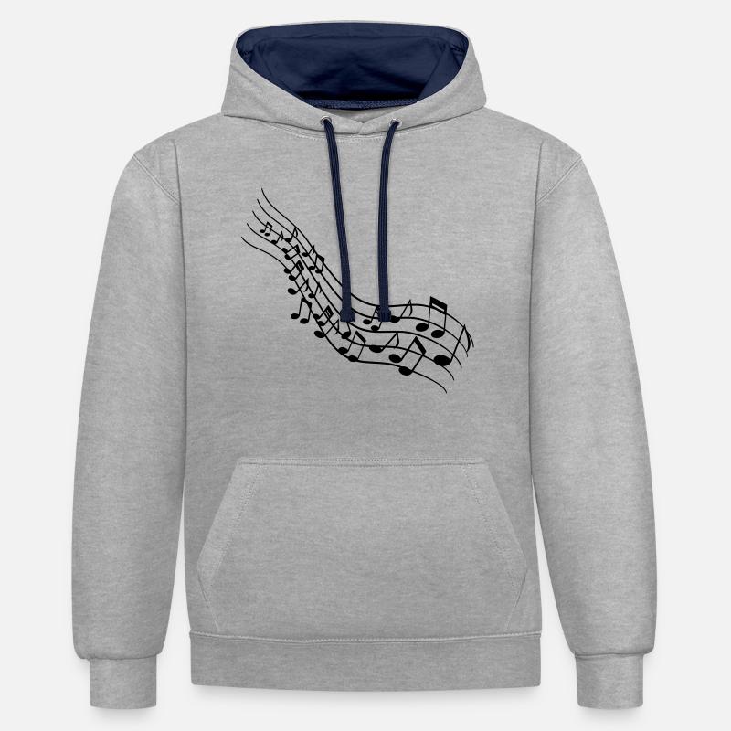Notes de musique - Sweat à capuche contrasté - gris chiné/bleu marine