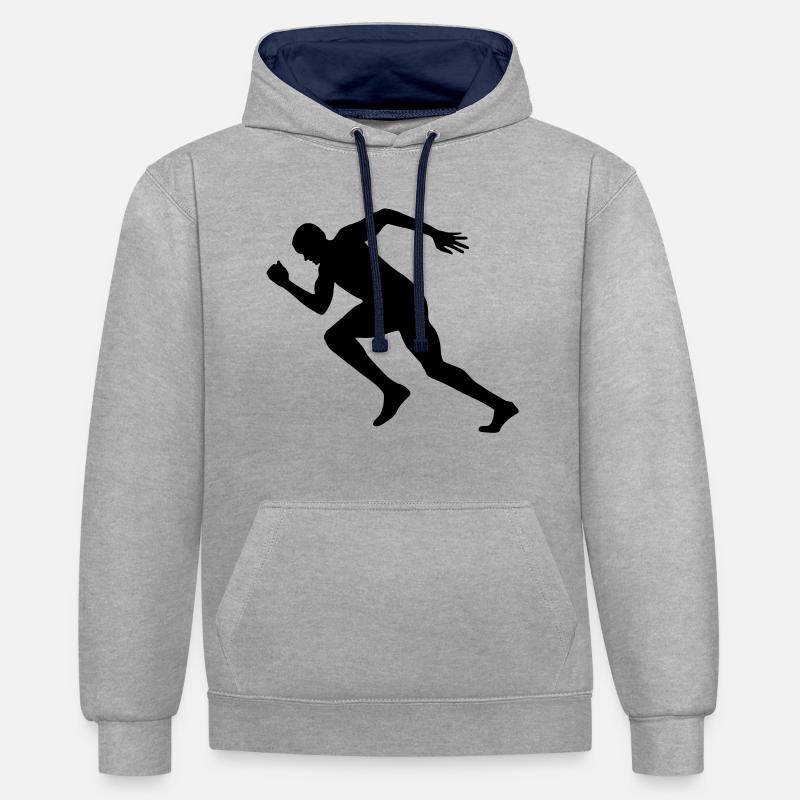 coureur, courir, Sprinter - Sweat à capuche contrasté - gris chiné/bleu marine