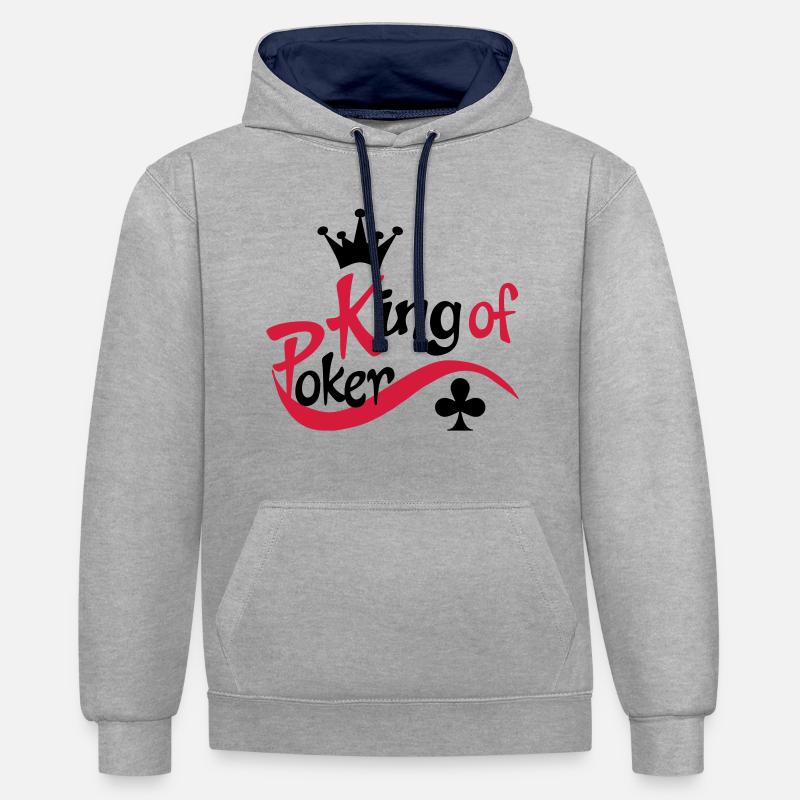 poker - Sweat à capuche contrasté - gris chiné/bleu marine