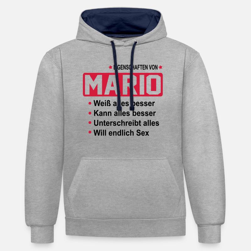 mario - Kontrast-Hoodie - Grau meliert/Navy