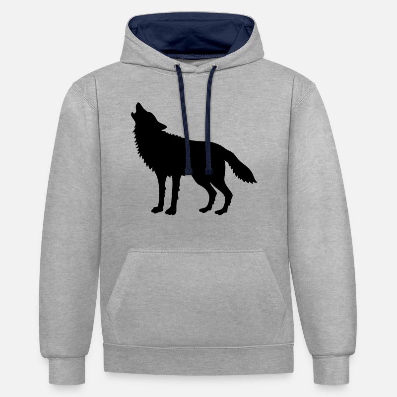 Heulender Wolf (Silhouette) - Kontrast-Hoodie - Grau meliert/Navy
