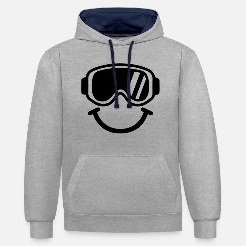 Ski Smiley - Sweat à capuche contrasté - gris chiné/bleu marine