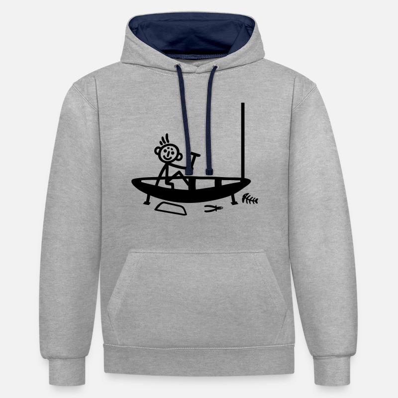 Boot bauen - Strichmännchen - Kontrast-Hoodie - Grau meliert/Navy