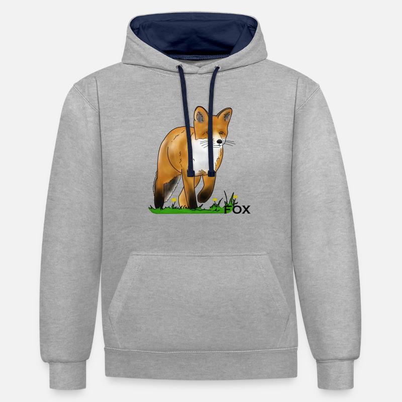 Renard - Sweat à capuche contrasté - gris chiné/bleu marine