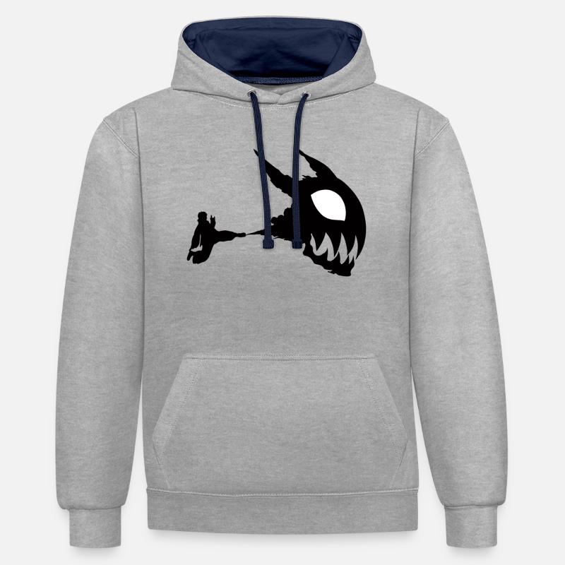 Fire Force, silhouette d'anime. - Sweat à capuche contrasté - gris chiné/bleu marine