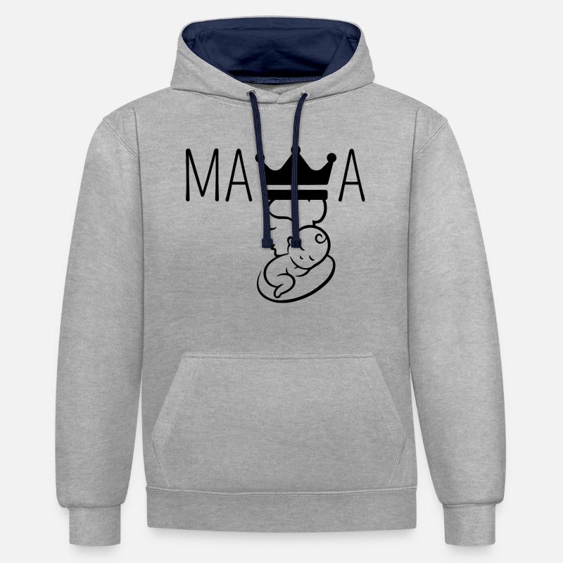mama couronne - Sweat à capuche contrasté - gris chiné/bleu marine