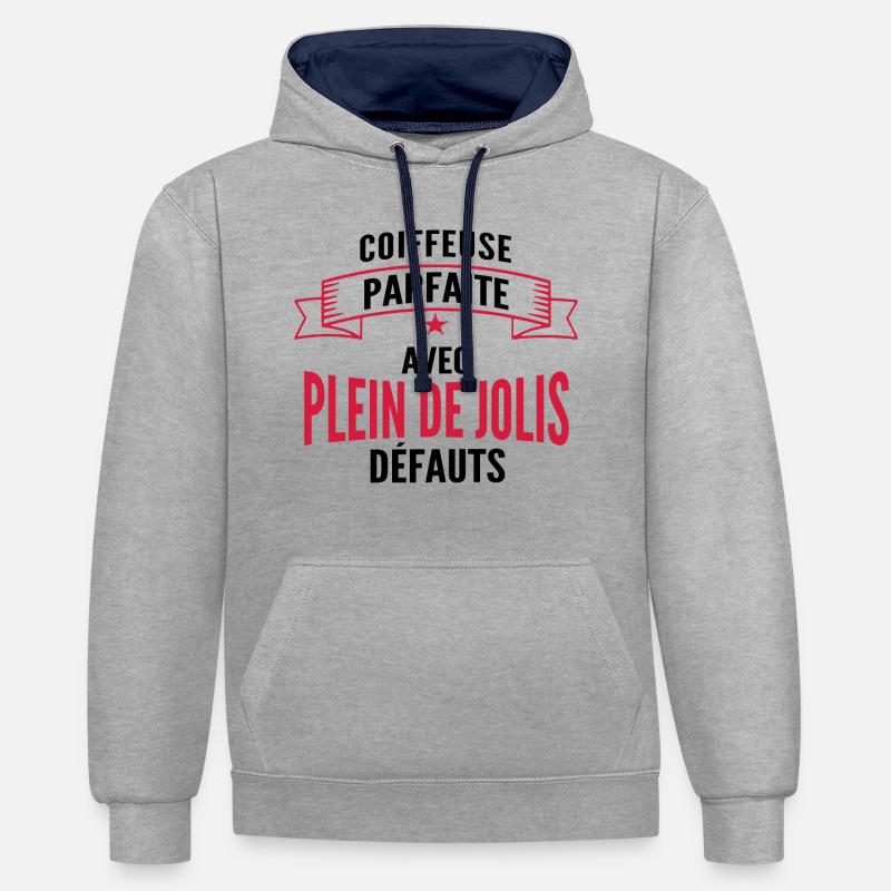 coiffeuse parfaite / humour coiffeuse - Sweat à capuche contrasté - gris chiné/bleu marine
