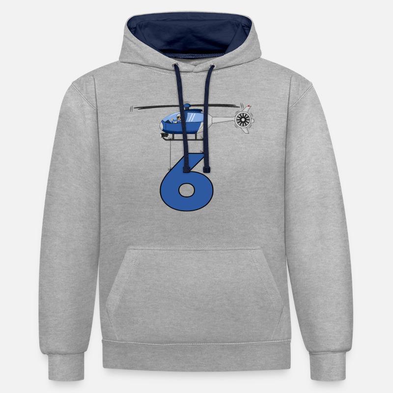 Hélicoptère 6ème anniversaire - Sweat à capuche contrasté - gris chiné/bleu marine