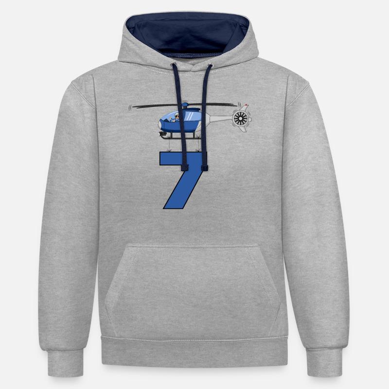 Hélicoptère 7ème anniversaire - Sweat à capuche contrasté - gris chiné/bleu marine