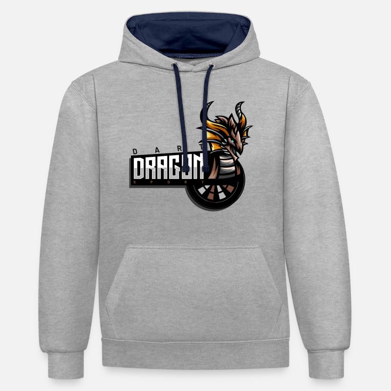 Emblème du dragon de fléchettes - Sweat à capuche contrasté - gris chiné/bleu marine