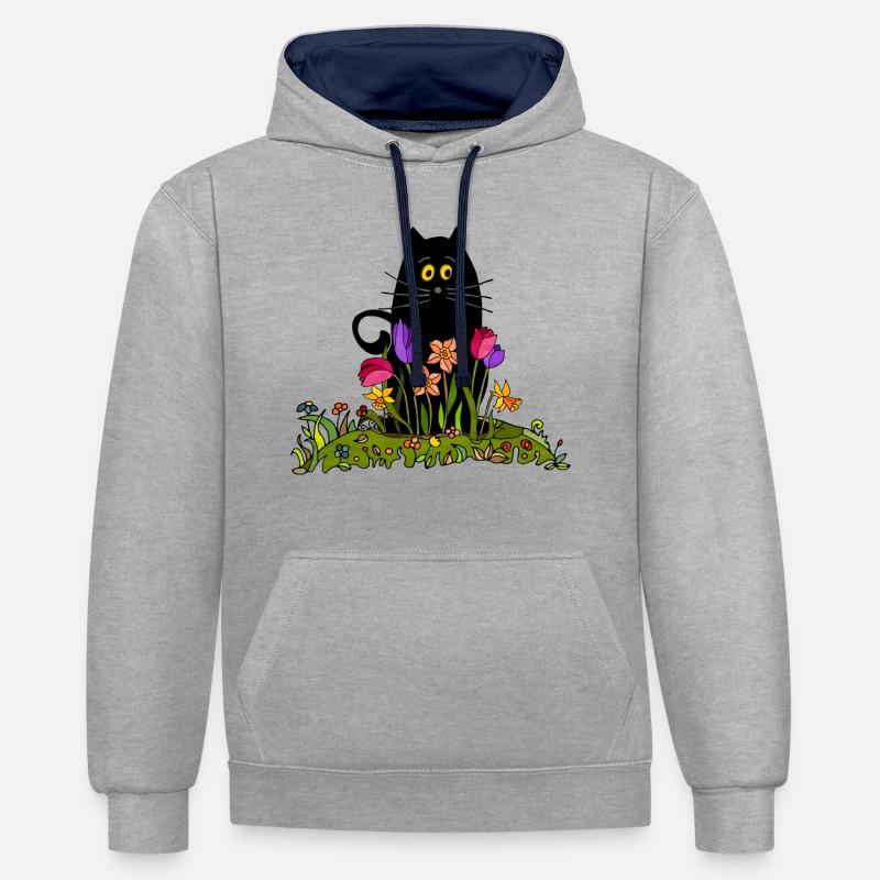 Chat - Sweat à capuche contrasté - gris chiné/bleu marine