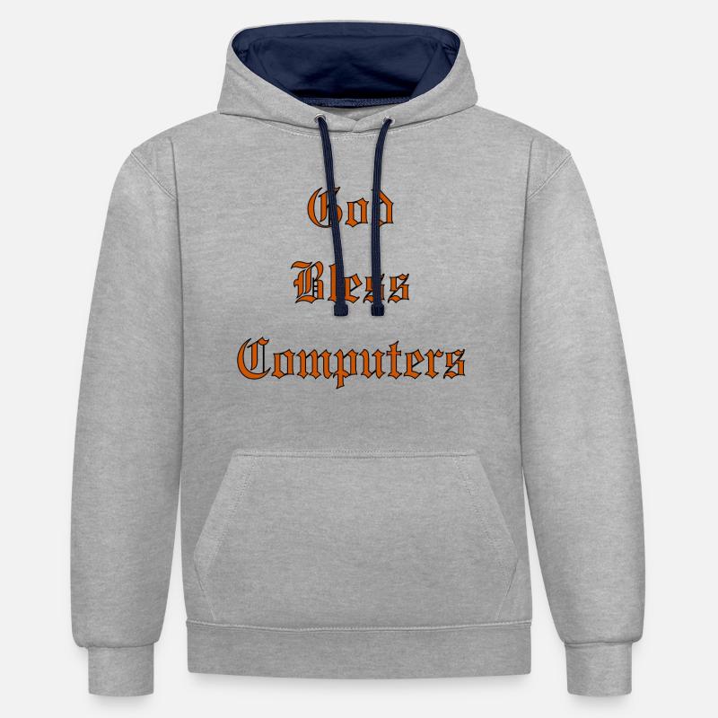 GodBlessComputers - Sweat à capuche contrasté - gris chiné/bleu marine