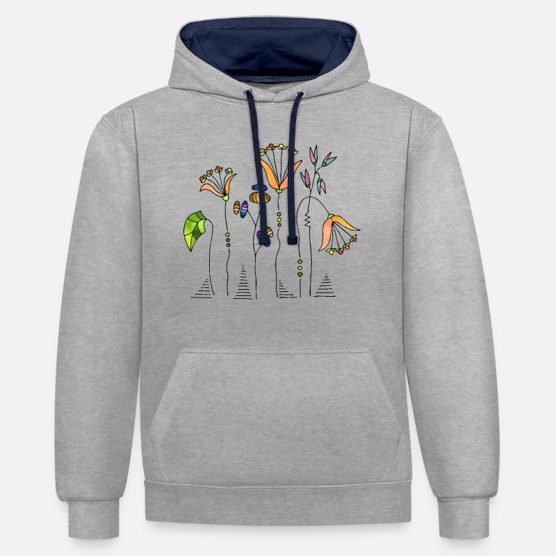 Fleur - Sweat à capuche contrasté - gris chiné/bleu marine